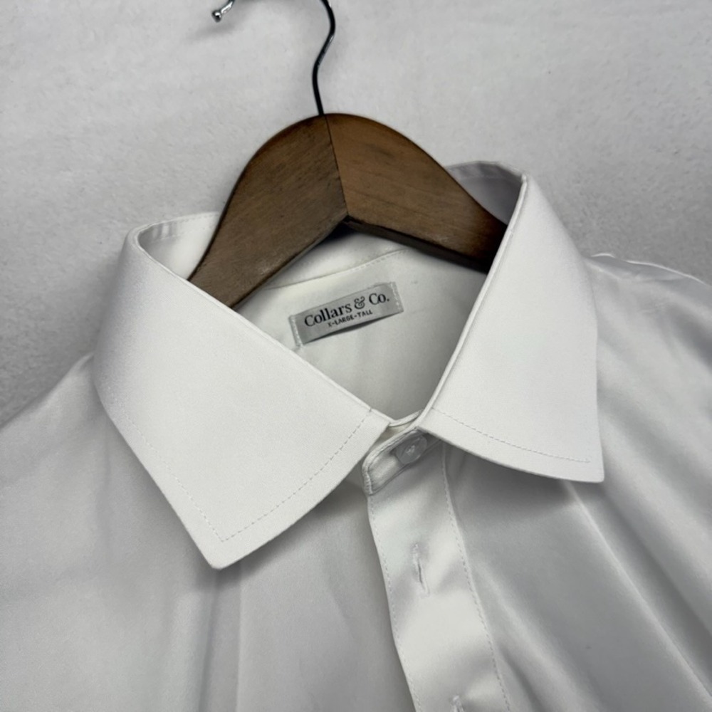 Collars Co Polo Shirt Mens XL Tall White Solid Spread Dress Wicking Preppy NEW - Picture 3 of 7